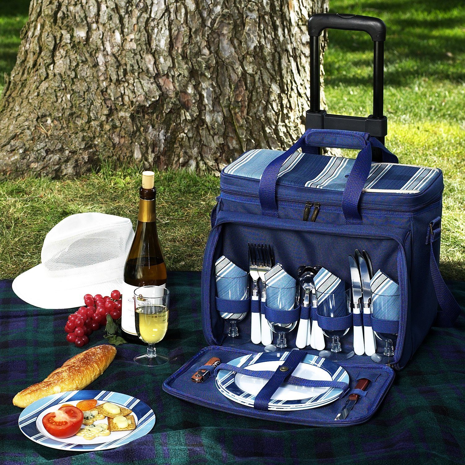 Picnic at Ascot Aegean Picnic Cooler for 4 with Wheels