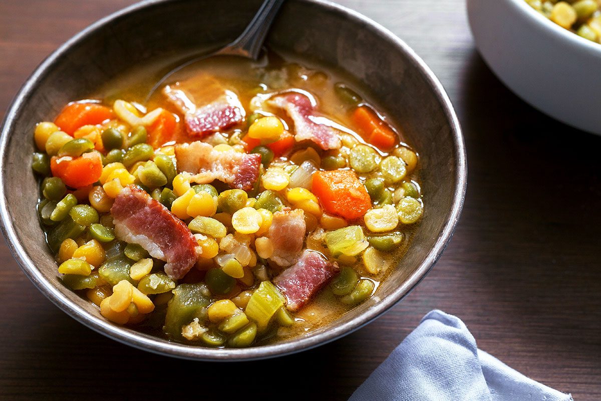 Split Peas & Lentils Soup Recipe with Grilled Bacon — Eatwell101
