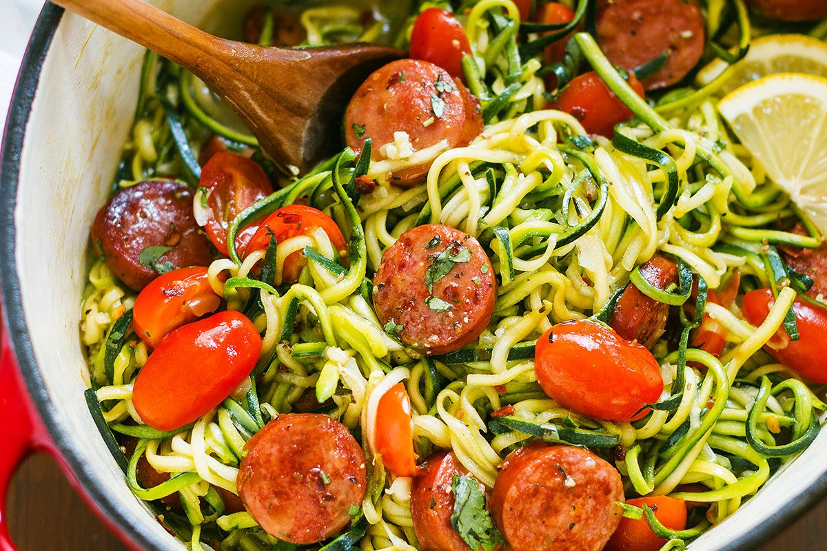 Smoked Sausage and Zucchini Noodles Recipe — Eatwell101