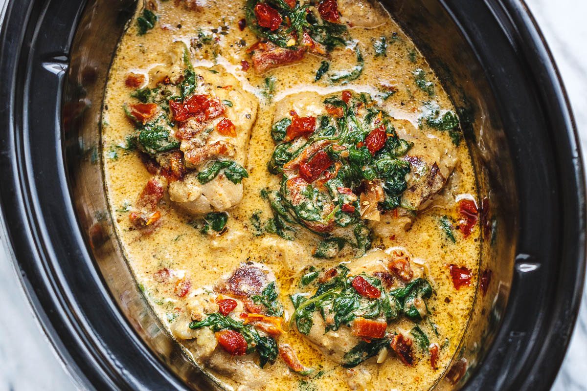 Crock-Pot Tuscan Garlic Chicken Recipe With Spinach and Sun-Dried ...