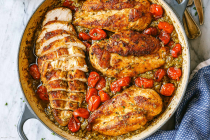 Creamy Pesto Chicken with Roasted Tomatoes
