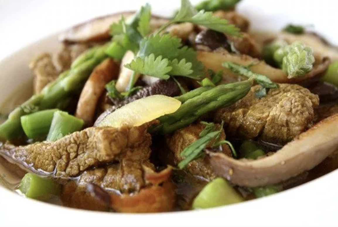 Veal Stew with Asparagus Mushrooms