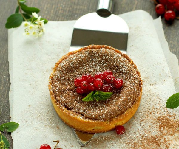Chocolate Tarts with Raspberry Caramel Sauce