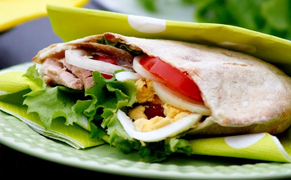 Pita Bread Sandwich with Eggs,Tuna,Salad & Tomatoes