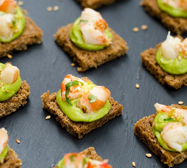 Guacamole Toasts with Shrimps