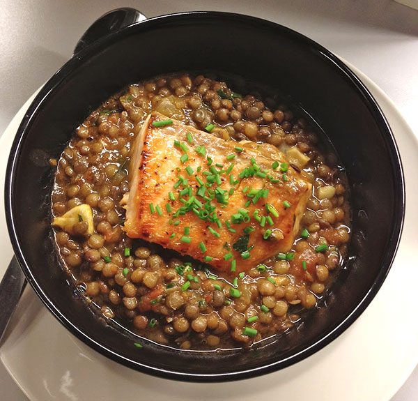 Green Lentils with Pan Fried Salmon