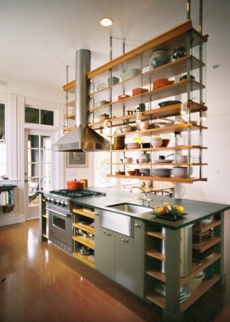 Open Shelf Kitchen Ideas, Hanging Cabinets Over Kitchen Island