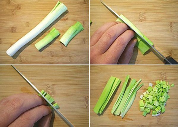 cut leeks a la paysanne cut photo