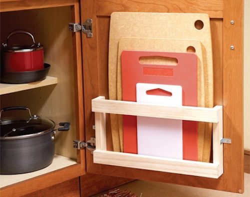 diy cutting board rack on a door