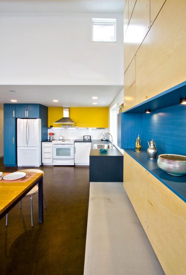 blue and yellow kitchen picture