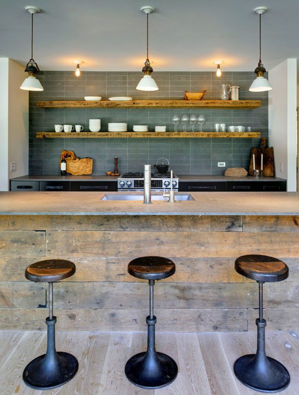 Wood shelves and backsplash 