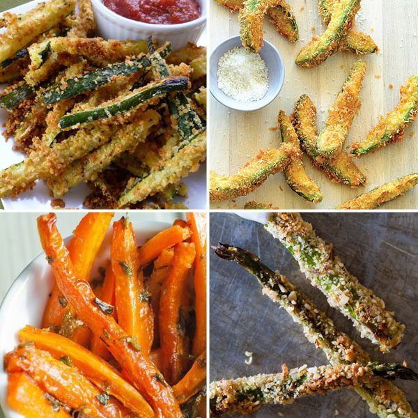 Baked Zucchini Fries with Baked Asparagus, Carrot and Avocado Fries
