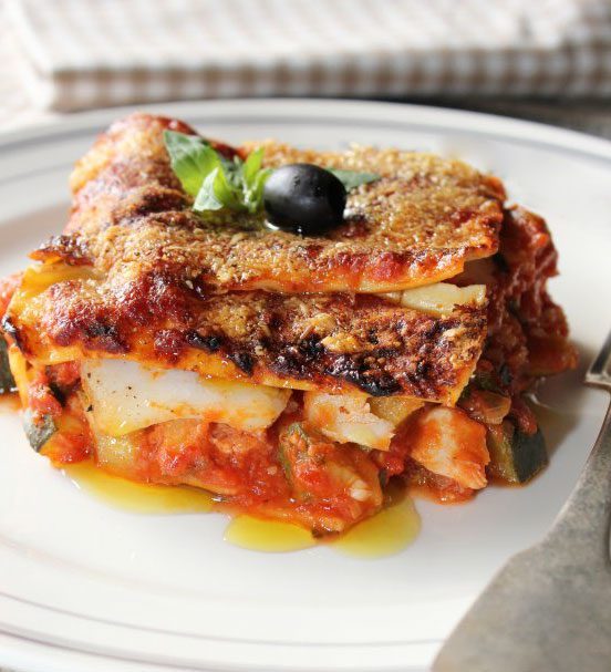 cod fish lasagna zucchini Olives recipe