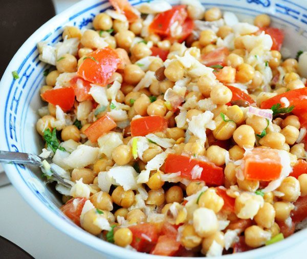 Fresh Chickpea Salad with Cod & Mustard Sauce