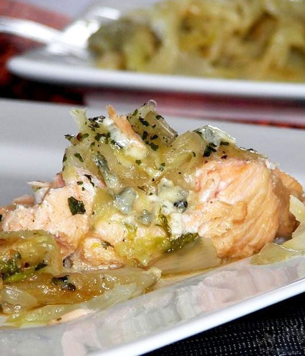 Grilled Salmon Steak with Cheesy Sauce