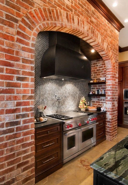 traditional kitchen with exposed bricks