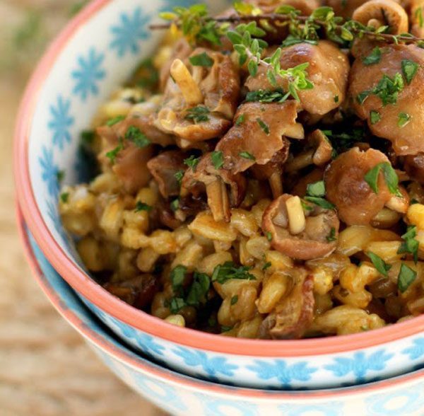 Spelt Risotto with Mushrooms, Cheese and Fresh Thyme