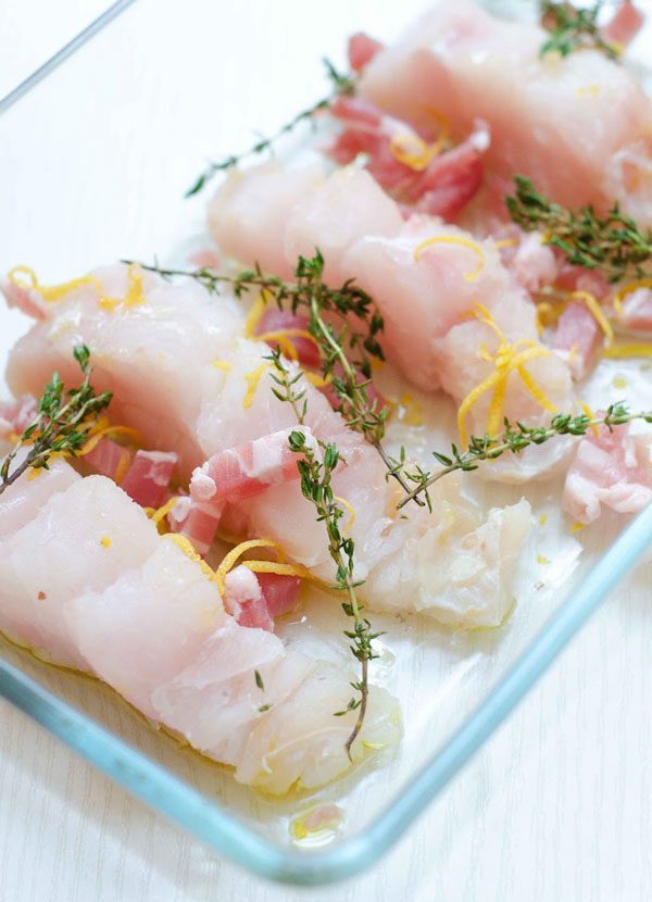 Oven Baked Fish with Bacon and Fresh Thyme