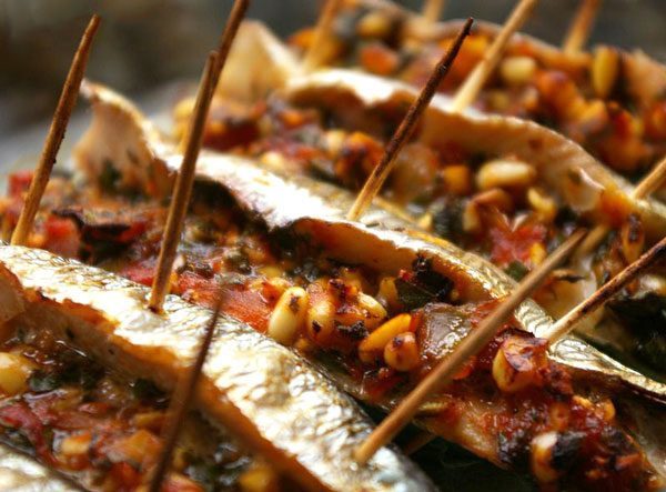 Stuffed Sardines with Fresh Herbs, Tomato and Pine Nuts