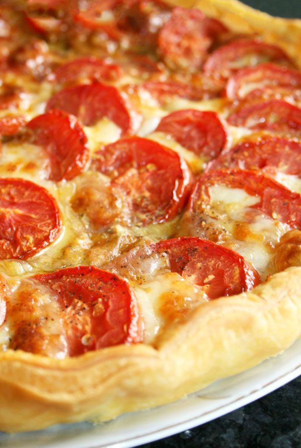 Roasted Tomato Pie with Pesto &  Mozzarella