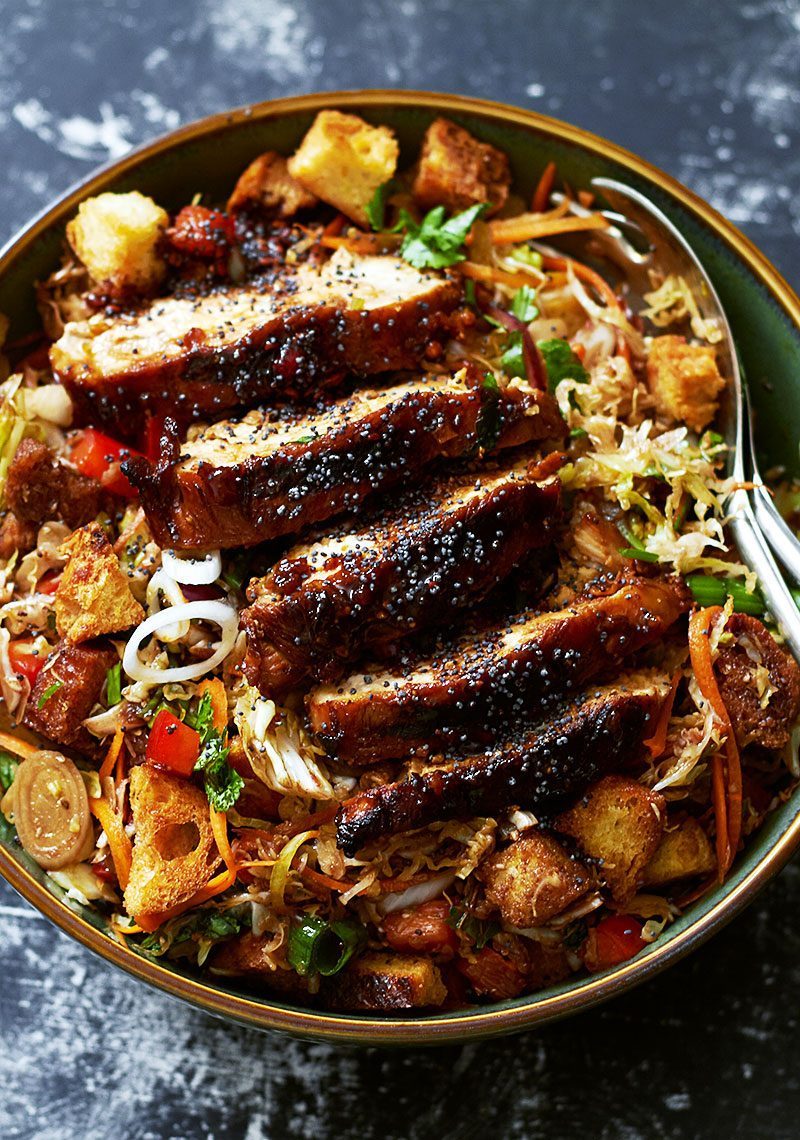 Cabbage Grilled Chicken Salad with Raspberry Balsamic Dressing