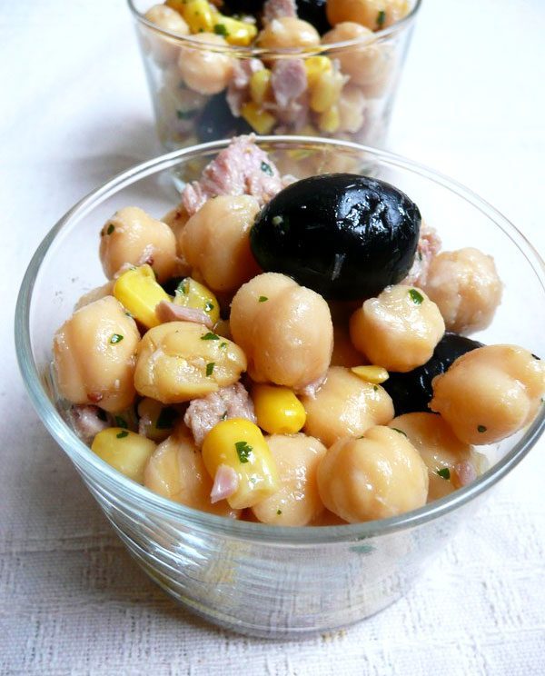 Lazy Chickpea Salad With Tuna, Corn & Black Olives