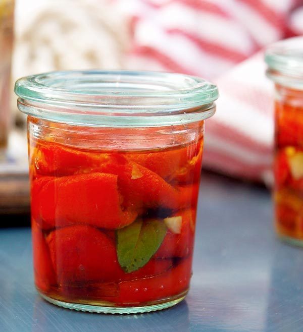 Canned Mini Red Bell Peppers with Garlic and Basil