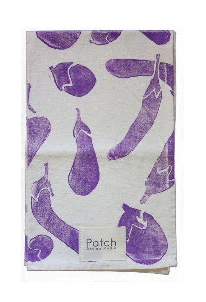 fun eggplant tea towels