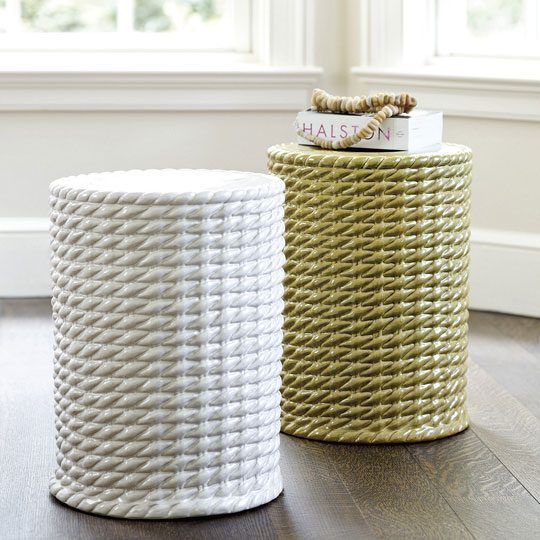 textured woven garden stool