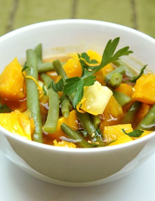 Pumpkin Soup with Green Beans and Zucchini