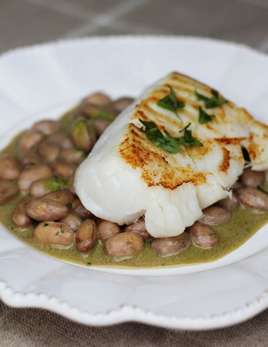 Pan Fried Cod Fish with Pesto & White Beans