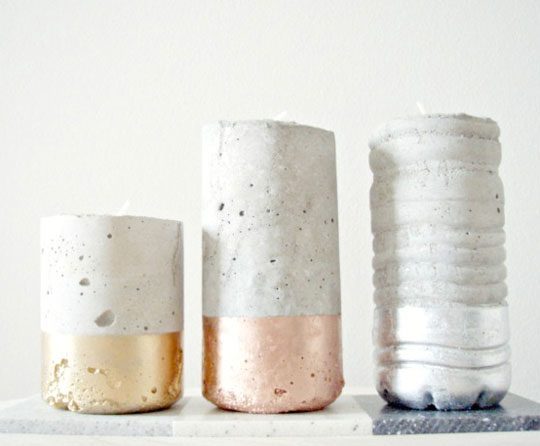 gold dipped concrete candle holder