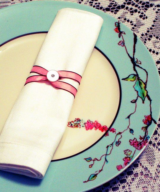 napkin ring made with ribbon and buttons
