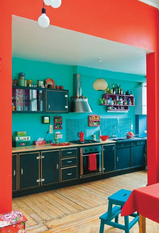 red teal kitchen design