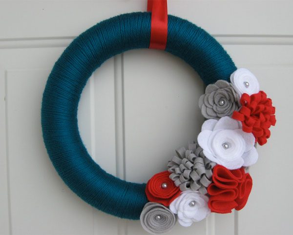 teal white red wreath idea