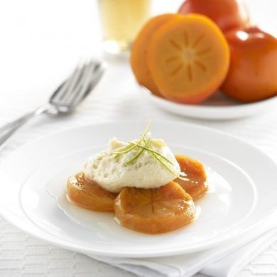 Lime poached persimmons