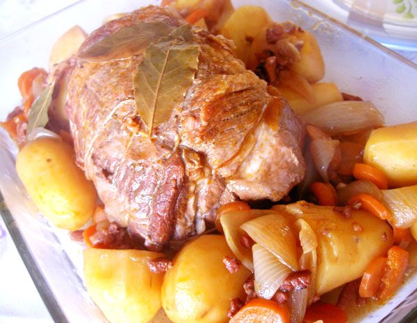 Roast Pork Stew with Bacon, Mustard, and Potatoes