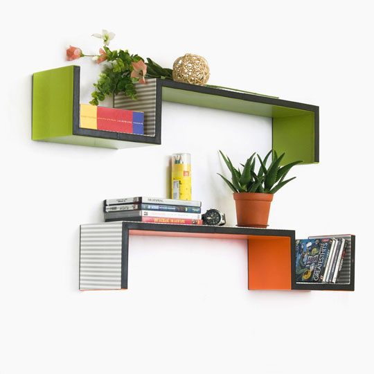 green kitchen shelves