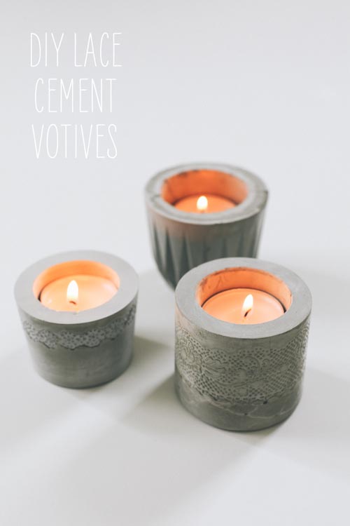 diy cement lace votive candle