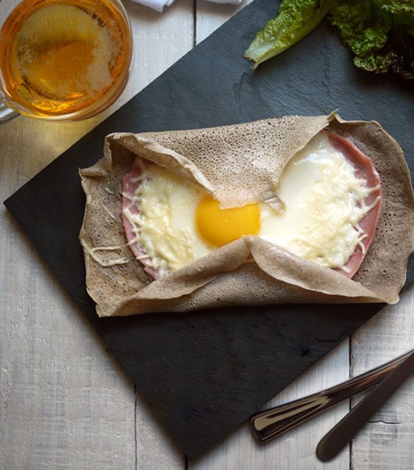 Buckwheat Crepes With Ham, Cheese & Egg