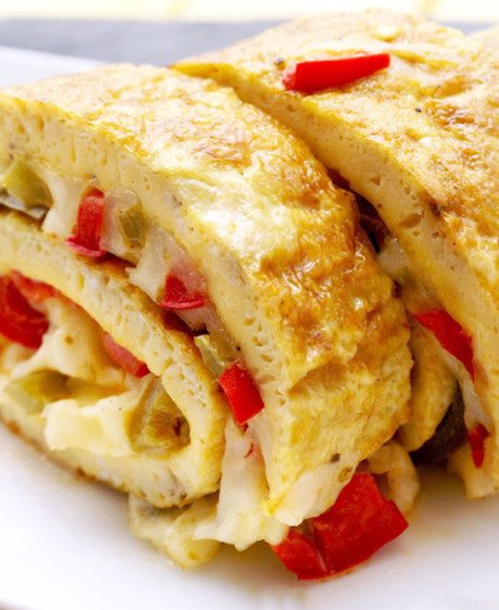 Rolled Omelet With Mozzarella And Bell Pepper