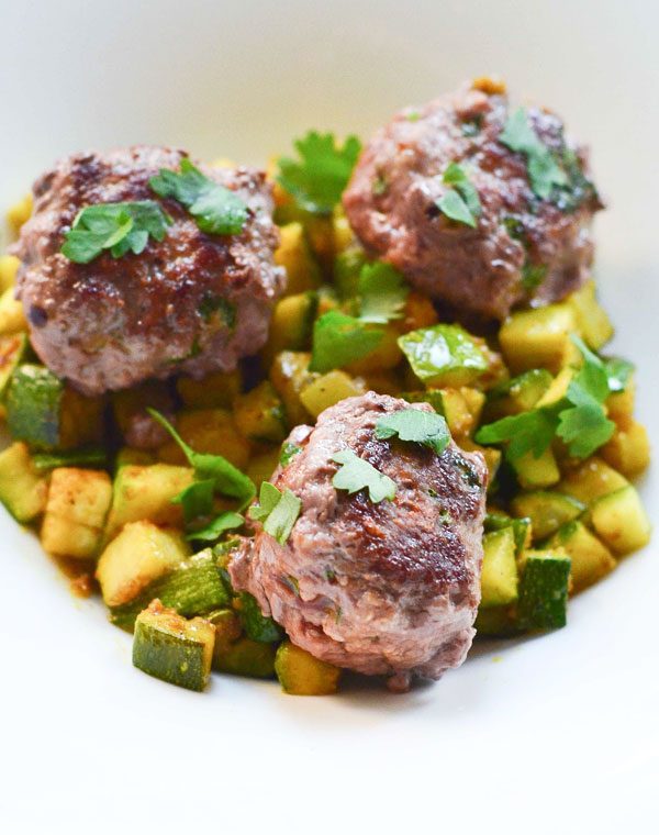 Coriander Meat Balls With Sautéed Zucchini