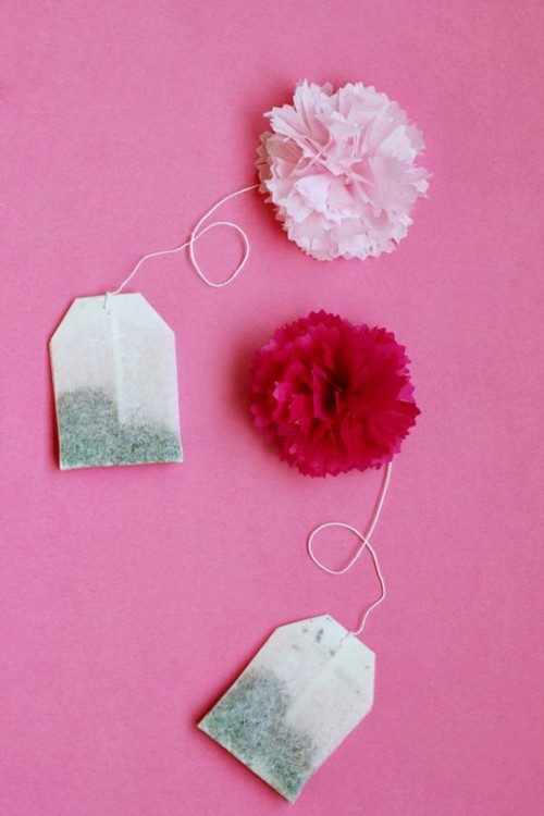 diy tea bag pom flower tissue paper
