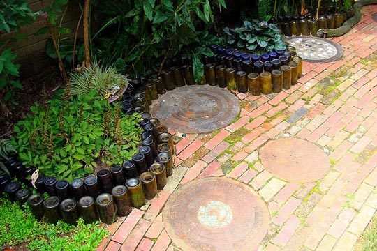 wine bottle garden pathway