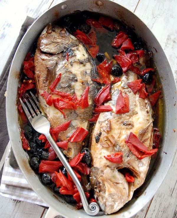Baked Sea Bream With Olive & Red pepper