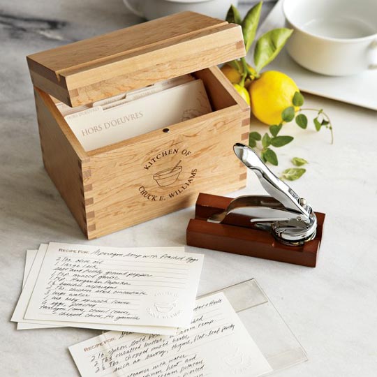 wooden recipe box and cards