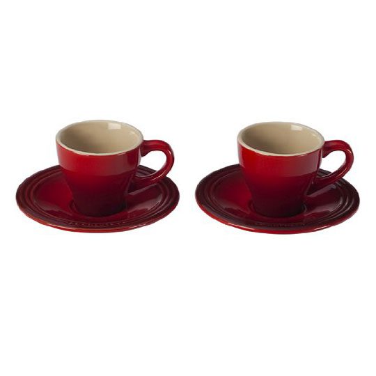 Le Creuset Stoneware Set of 2 Espresso Cups and Saucers