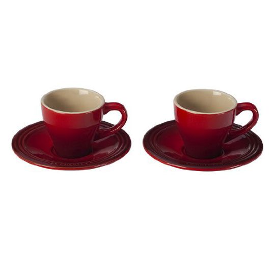 Le Creuset Stoneware Set of 2 Espresso Cups and Saucers