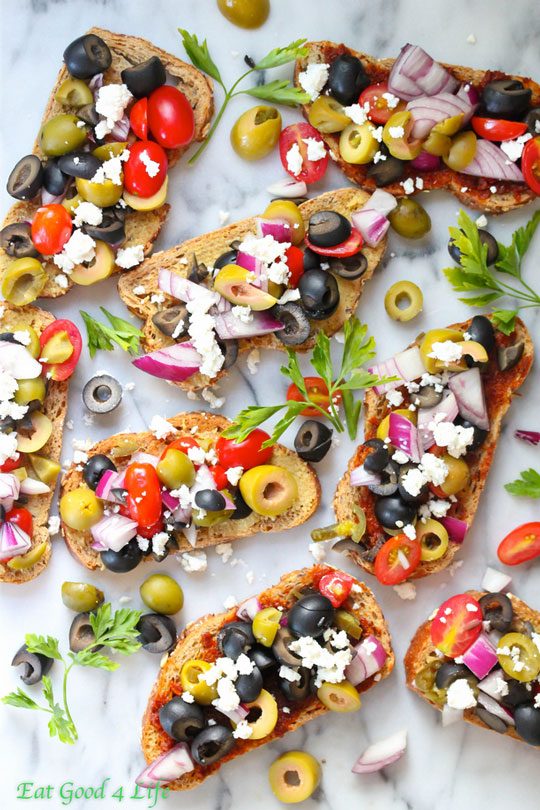 mixed olives bruschettas