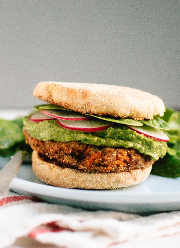 lentil chickpea veggie burgers with avocado